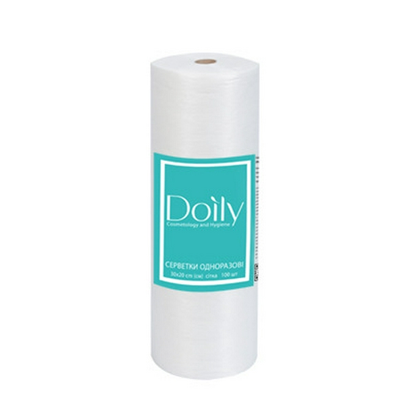 Серветки в рулоні Doily® 30х20 см (100 шт/рул) зі спанлейсу 
40 г/м2 Текстура: гладка