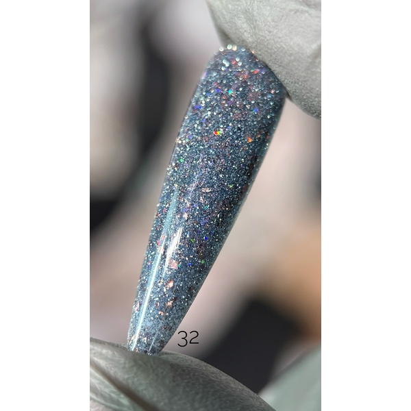 Гель-лак Saga Fiery Gel №32 (сріблястий із золотими блискітками, світловідбивний) 9 мл